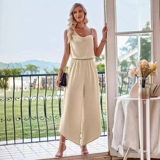 Fashion Casual Solid Color Suspender Waist Wide Leg Jumpsuit Phosgene