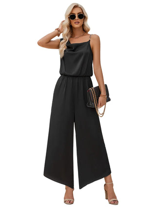 Fashion Casual Solid Color Suspender Waist Wide Leg Jumpsuit Phosgene