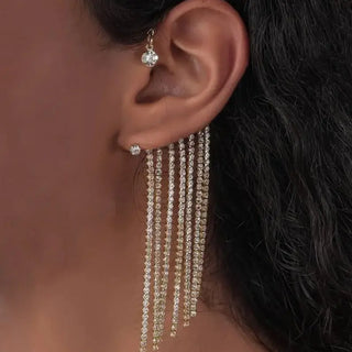 Fashion Long Rhinestone-encrusted Tassel Ear Hanging Phosgene