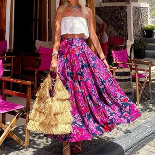 Fashionable Printed Bohemian Waist Midi Skirt Phosgene