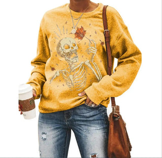 Female Halloween Printed Crew Neck Sweatshirt Phosgene