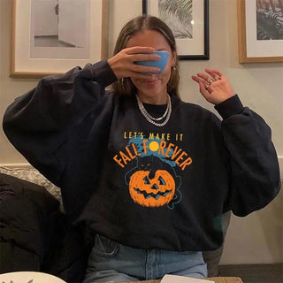 Female Halloween Printed Crew Neck Sweatshirt Phosgene