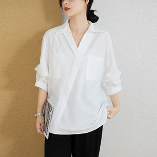 French Style Three-quarter Sleeve Loose Thin Lapel Shirt Phosgene