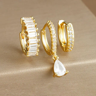 Geometric Water Drop Diamond Gold Plated Earrings Phosgene