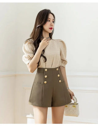 High Waist Suit Shorts Breasted Loose A- Line Phosgene