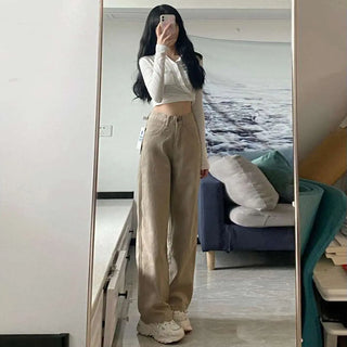 High Waist Wide Leg Jeans Ins Retro Loose Straight Mopping Pants Phosgene