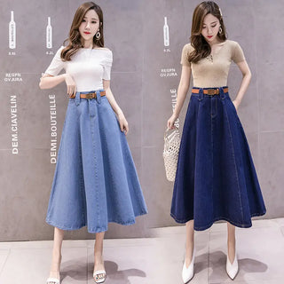 High Waisted Slimming Solid Color Patchwork Mid Length Skirt Phosgene