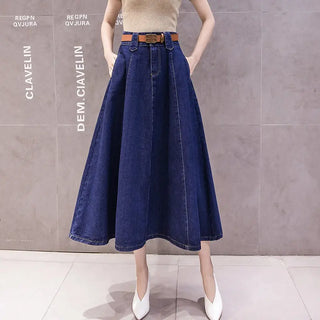 High Waisted Slimming Solid Color Patchwork Mid Length Skirt Phosgene