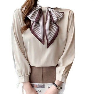 Lady Temperament Satin Striped Shirt With Ribbon Phosgene