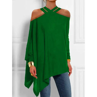 Loose Asymmetry Hollow Solid Color Cold Shoulder Shirt Top Phosgene