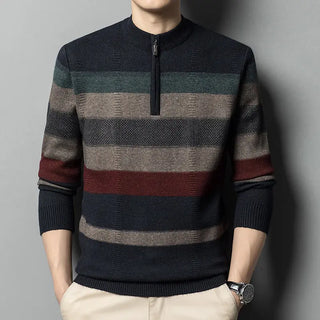 Men's Contrasting Striped Pure Wool Knitted Sweater Phosgene