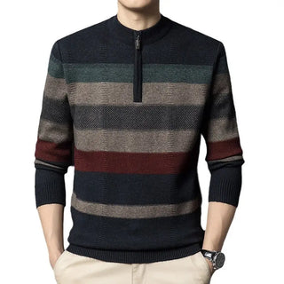 Men's Contrasting Striped Pure Wool Knitted Sweater Phosgene