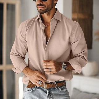 Men's Double Placket Long-sleeved Thickened Shirt Home Casual Drape Lapel Phosgene