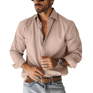 Men's Double Placket Long-sleeved Thickened Shirt Home Casual Drape Lapel Phosgene