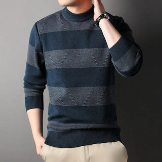 Men's Fashion Colorblock High Round Neck Knitwear Sweater Phosgene