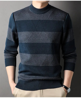 Men's Fashion Colorblock High Round Neck Knitwear Sweater Phosgene