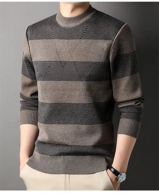 Men's Fashion Colorblock High Round Neck Knitwear Sweater Phosgene