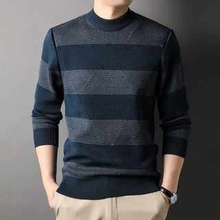 Men's Fashion Colorblock High Round Neck Knitwear Sweater Phosgene