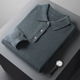 Men's Fashion Polo Collar Loose Pure Color All-matching Woolen Sweater Phosgene