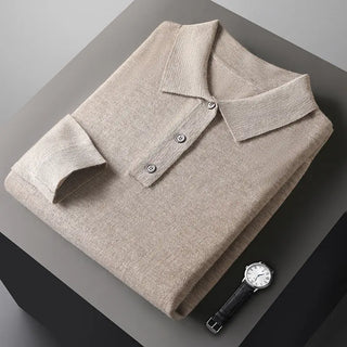 Men's Fashion Polo Collar Loose Pure Color All-matching Woolen Sweater Phosgene