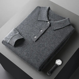 Men's Fashion Polo Collar Loose Pure Color All-matching Woolen Sweater Phosgene