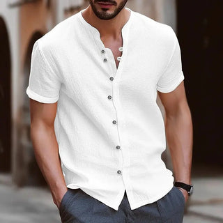 Men's Retro Cotton And Linen Casual Button Short Sleeves Phosgene