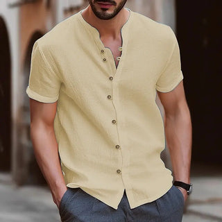 Men's Retro Cotton And Linen Casual Button Short Sleeves Phosgene