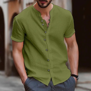 Men's Retro Cotton And Linen Casual Button Short Sleeves Phosgene