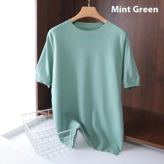 Men's Round Neck Pullover Thin Knitwear Short Sleeve Top Phosgene