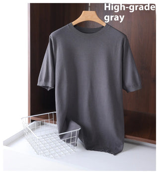 Men's Round Neck Pullover Thin Knitwear Short Sleeve Top Phosgene