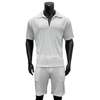 Men's Zipper Polo Casual Short-sleeved Shorts Suit Phosgene