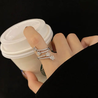 Multi  Layer Micro-inlaid Five-pointed Star Zircon Ring Phosgene