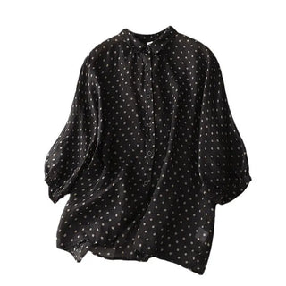 National Style Literary Style Lightweight And Slightly Transparent Polka-dot Loose-fitting Linen Shirt Phosgene