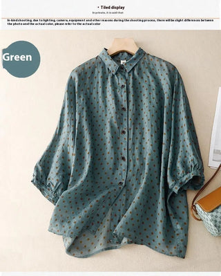 National Style Literary Style Lightweight And Slightly Transparent Polka-dot Loose-fitting Linen Shirt Phosgene