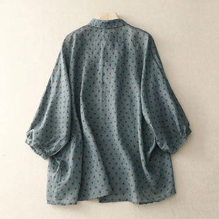 National Style Literary Style Lightweight And Slightly Transparent Polka-dot Loose-fitting Linen Shirt Phosgene