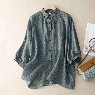 National Style Literary Style Lightweight And Slightly Transparent Polka-dot Loose-fitting Linen Shirt Phosgene