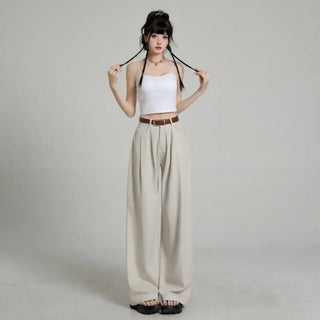 New High Waist Belly Contracting Versatile Breathable Draping Lengthened Wide Leg Pants Phosgene