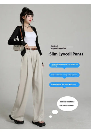 New High Waist Belly Contracting Versatile Breathable Draping Lengthened Wide Leg Pants Phosgene