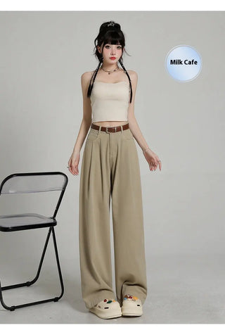 New High Waist Belly Contracting Versatile Breathable Draping Lengthened Wide Leg Pants Phosgene