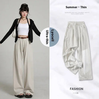 New High Waist Belly Contracting Versatile Breathable Draping Lengthened Wide Leg Pants Phosgene