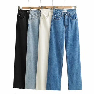 New Women's Raw Hem High Waist Denim Trousers Phosgene