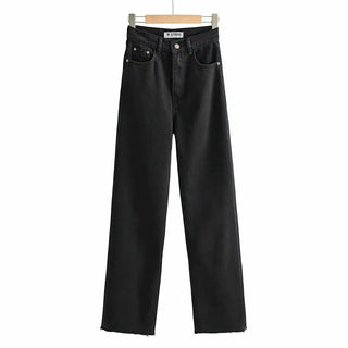 New Women's Raw Hem High Waist Denim Trousers Phosgene