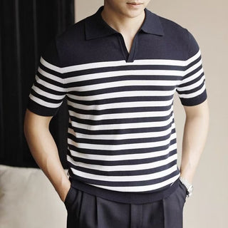 Men's Fashion Striped Casual Thin Half Sleeve Top Phosgene