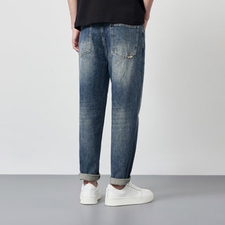 Men's Versatile Straight Leg Washed Jeans Phosgene