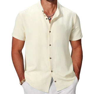 Men's Fashion Casual Stand Collar Short Sleeve Shirt Phosgene