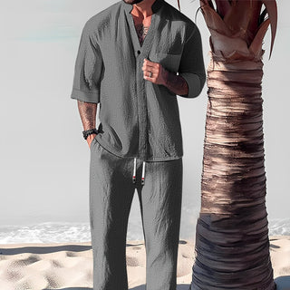 Cotton And Linen Half Sleeve Suit Men's Summer Phosgene