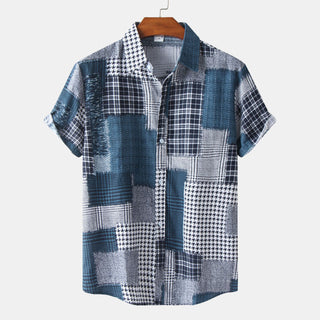 Casual Men's Cotton And Linen Short Sleeve Shirt Hawaiian Short Sleeve Printed Shirt Men Phosgene