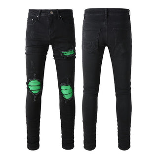 American Street Washing Process Green Patch Jeans Phosgene