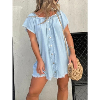 Women's Denim Off-shoulder Tassel Dress Phosgene