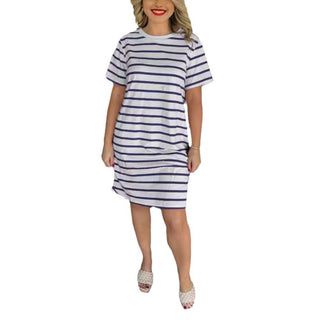 Fashion Striped Round Neck Dress Women Phosgene